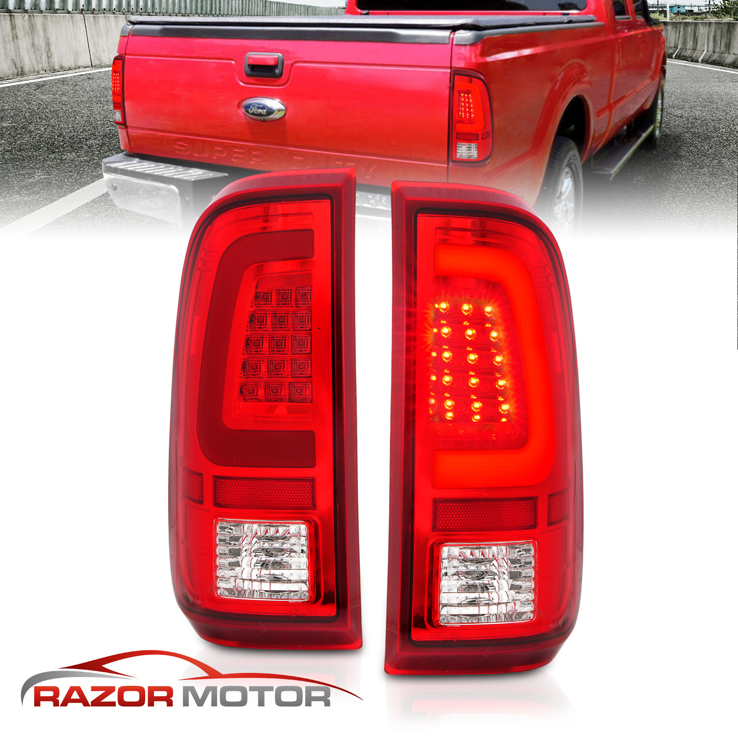 Fit 20082016 Ford F250 F350 F450 SD SuperDuty C Shape LED Red Tail